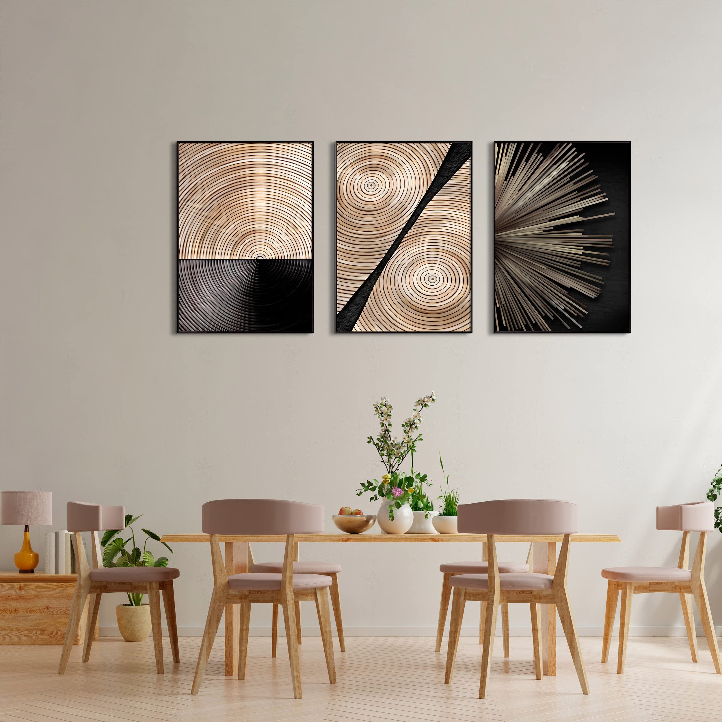3 pièces Les peintures avec des mots croisés annuels en noir et or tailles, géométriques abstraits Décoration Murale Intérieure, sans cadre (40x60 cm) - 2