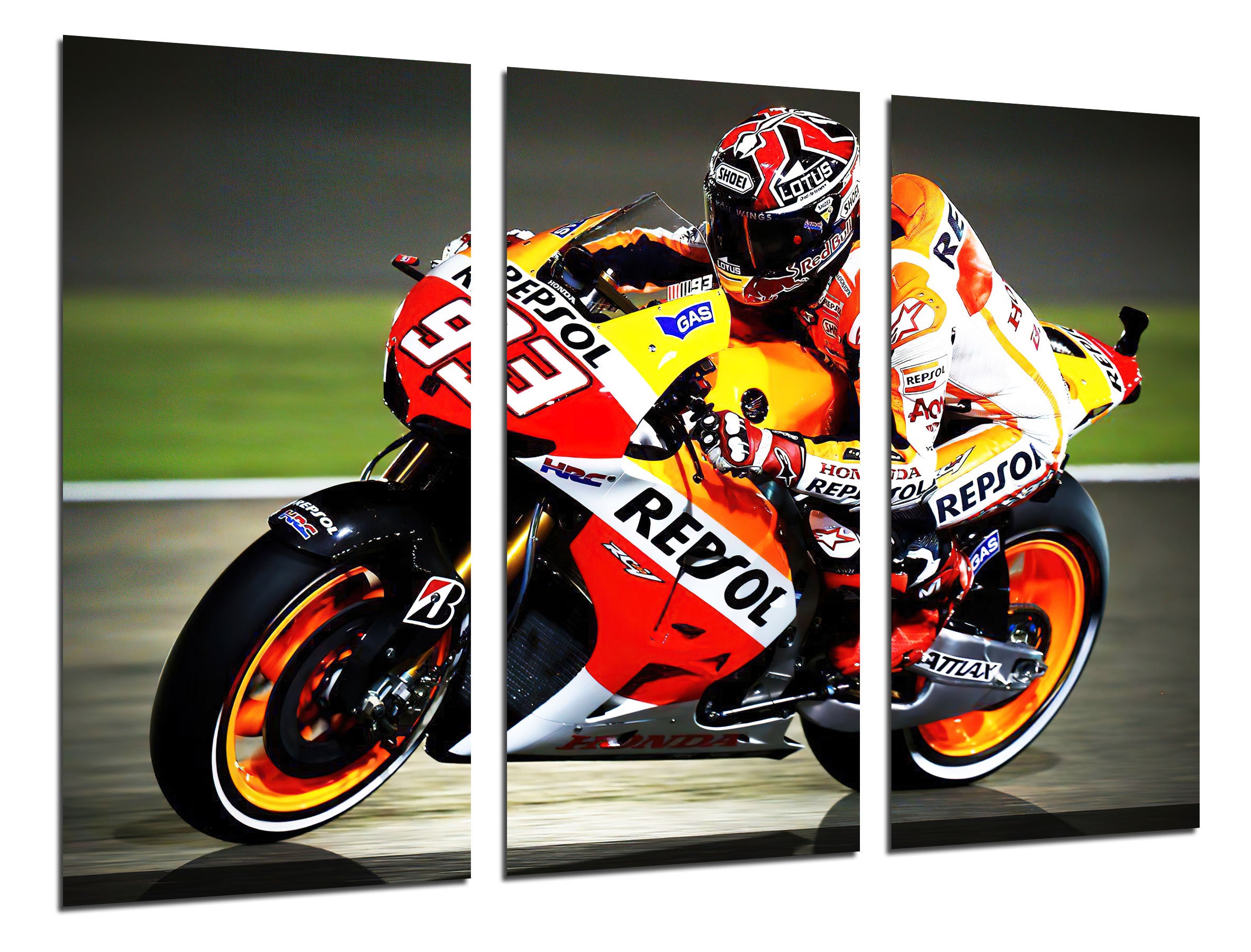 Set quadri decorativi Moto GP, 93, Repsol, Marquez, gara, Honda RC213V ...