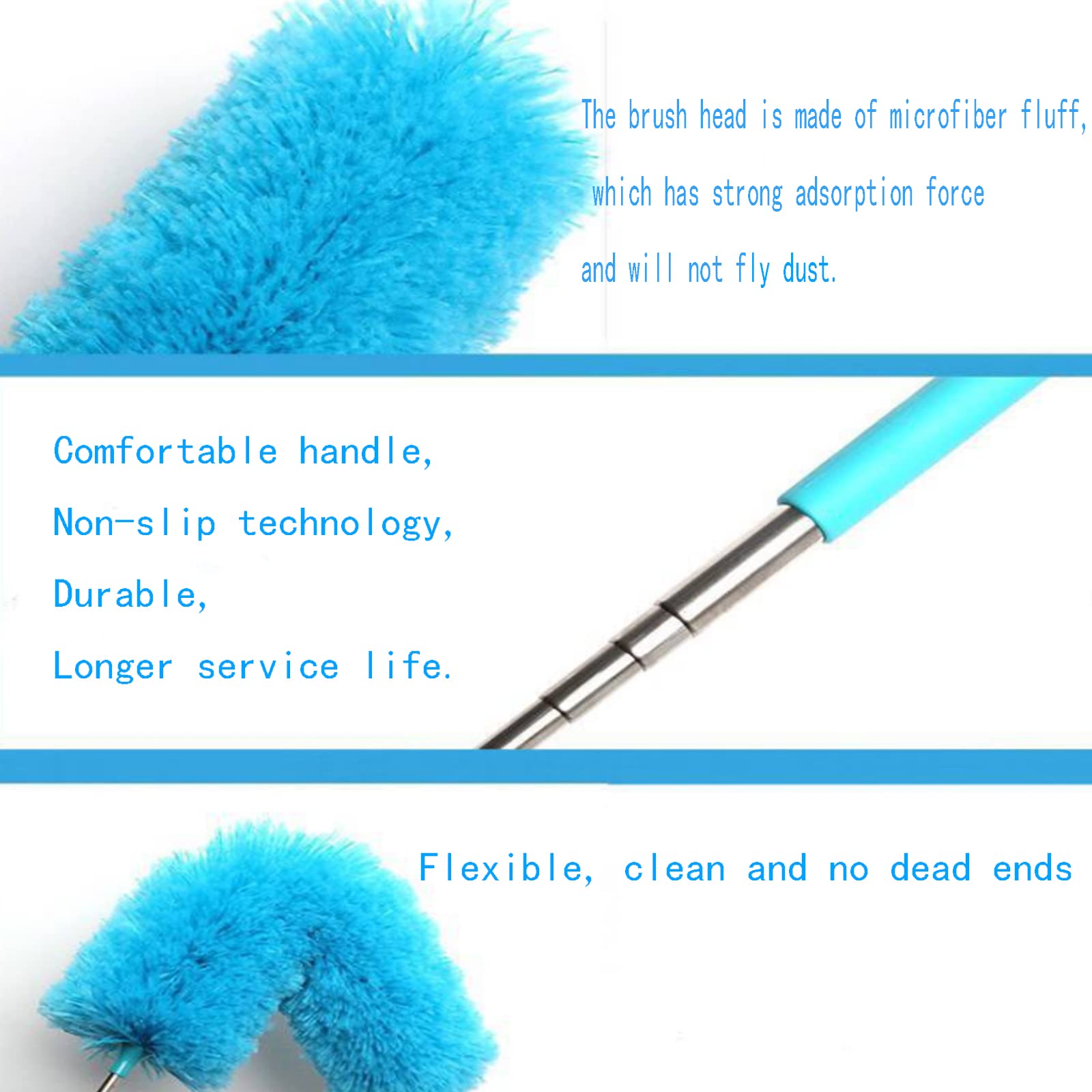 3 pièces Duster de Microfibres,Plumeau Poussière Lavable Bendables Brosse à Poussière avec Poteau Extensible pour la Maison Le Bureau et - 4
