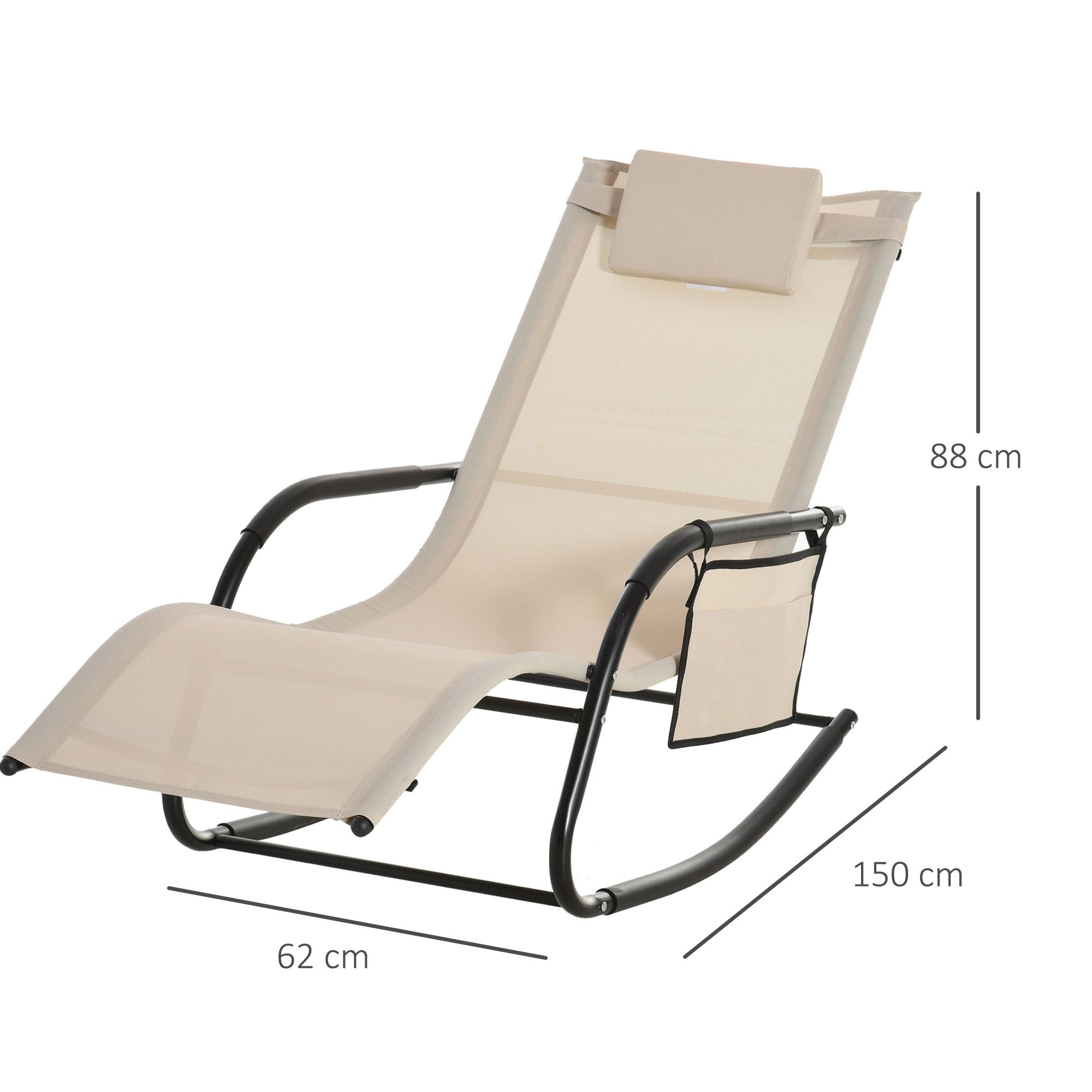 Mecedora, silla colgante, silla de jardín, tumbona mecedora, malla metálica, beige, 150 x 62 x 88 cm - 5