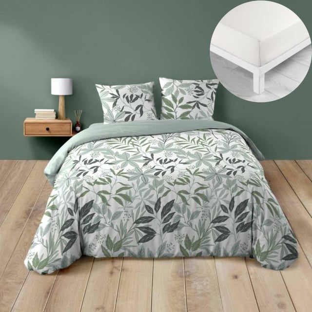 Pack Parure de couette VOLTINE 240 x 220 cm – Coton 42 fils – + Drap Housse 140x190 cm Blanc