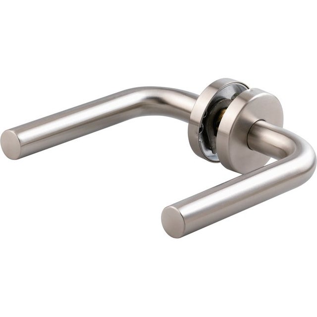 Poignée de porte sur rosace inox satinée - Bec de cane - Linox 491 - Vachette