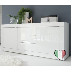 Credenza 3 Ante Bianco E Rovere - Mobiletto Moderno Per Soggiorno O Cucina
