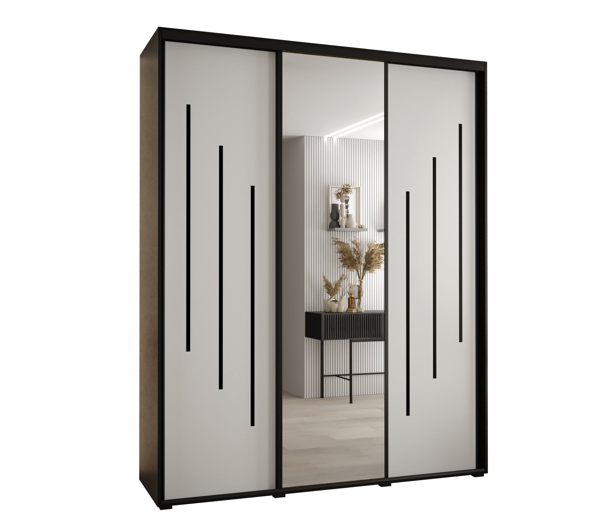 Szafa przesuwna z lustrem wysoka Davos 9 190 x 45 x 235,2 cm czarny + biały + u. czarny - Abiks Meble