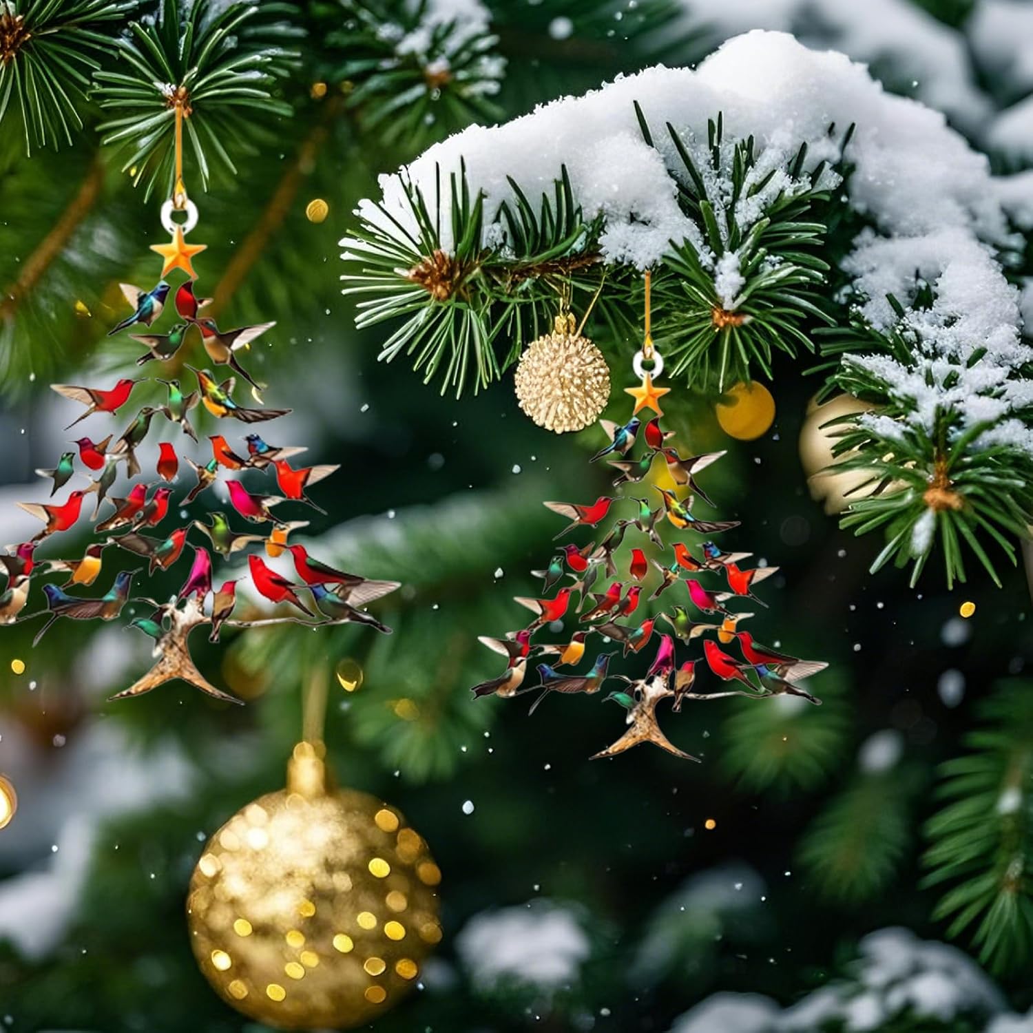 2 décorations de Noël colorées en forme de colibri,surface plane en acrylique,décorations pour arbres de Noël,cadeaux pour les amoureux des oiseaux - 4