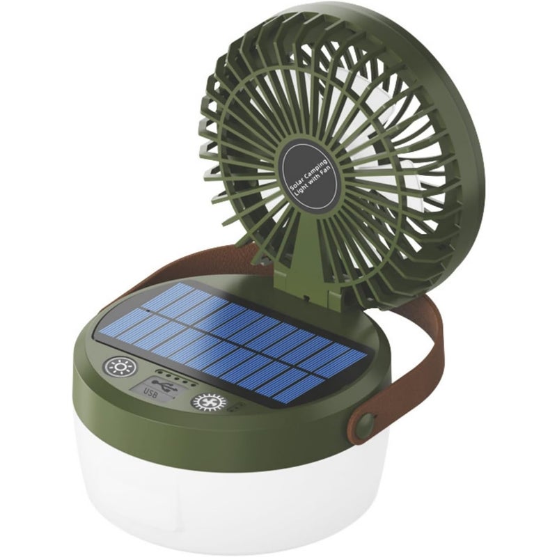Lampa kempingowa 3 w 1 ze składanym wentylatorem, idealna na kemping i podróże (zielona)