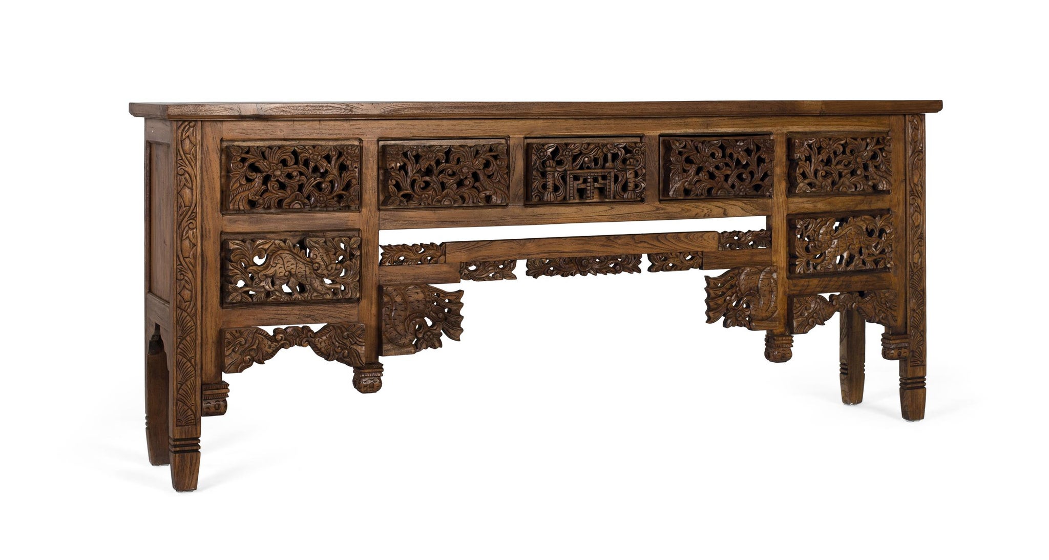 Konsola z drewna tekowego 220 cm w stylu kolonialnym etnicznym - 91x220x40 GYC - 2