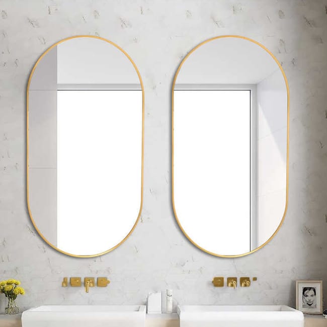 Owalne, złote, obrotowe lustro ścienne 50x70 cm z elegancką ramą do makijażu i dekoracji - 3