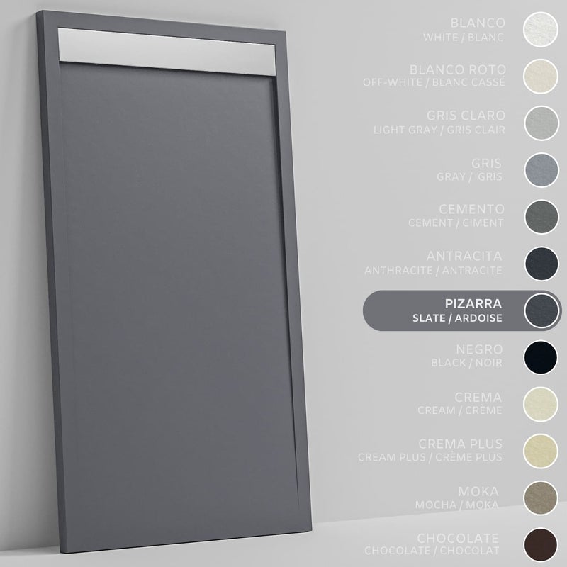 SOULHOME Brodzik prysznicowy– Żywica– Gel Coat– Gładka/Kamienna tekstura – Antypoślizgowy – łupkowy- 190x80- Niski 3cm– Ruszt INOX