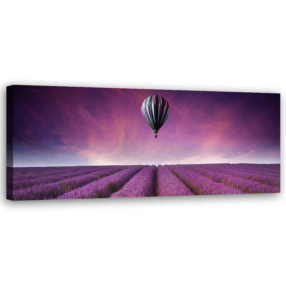 Obraz na płótnie, Balon nad polem lawendy 120x40