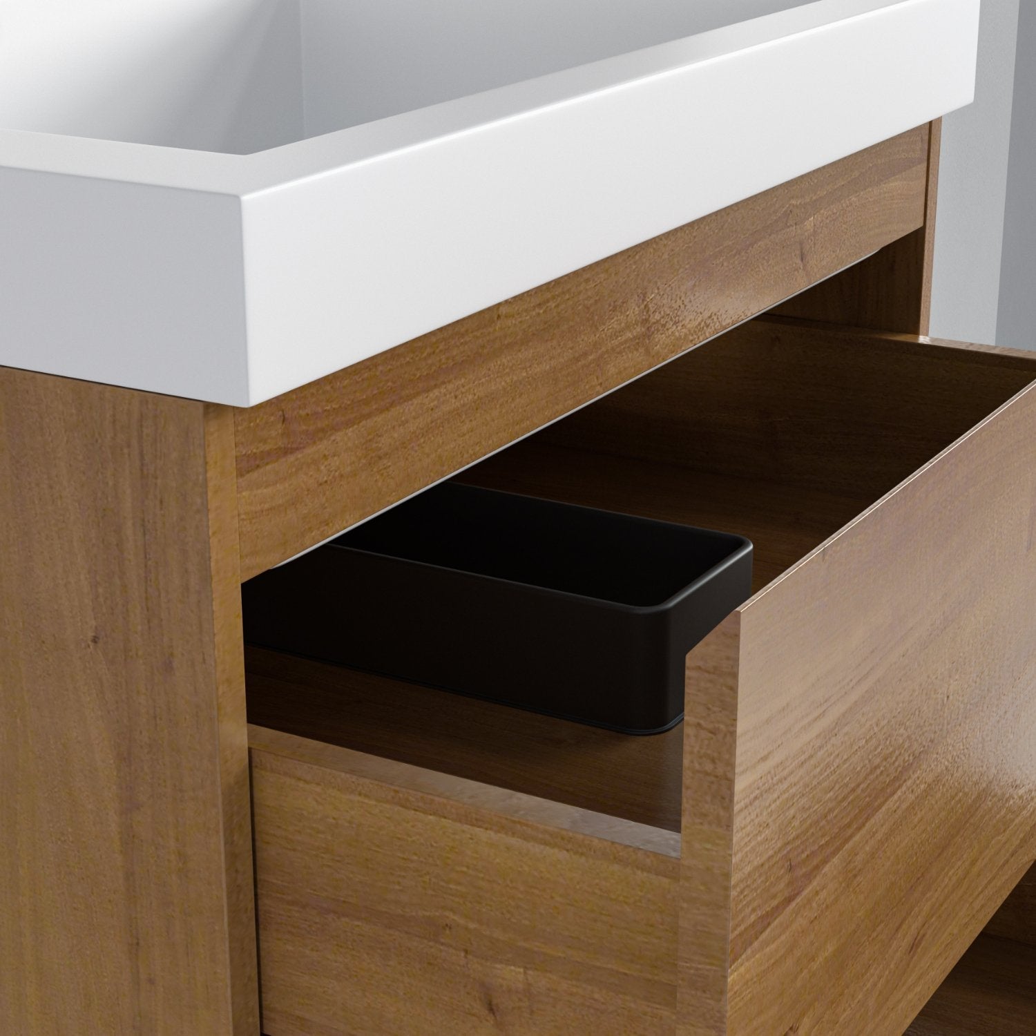 Mueble de baño suspendido con lavabo 60 cm roble dorado con 2 cajones - LOMAZOO Monaco - 8