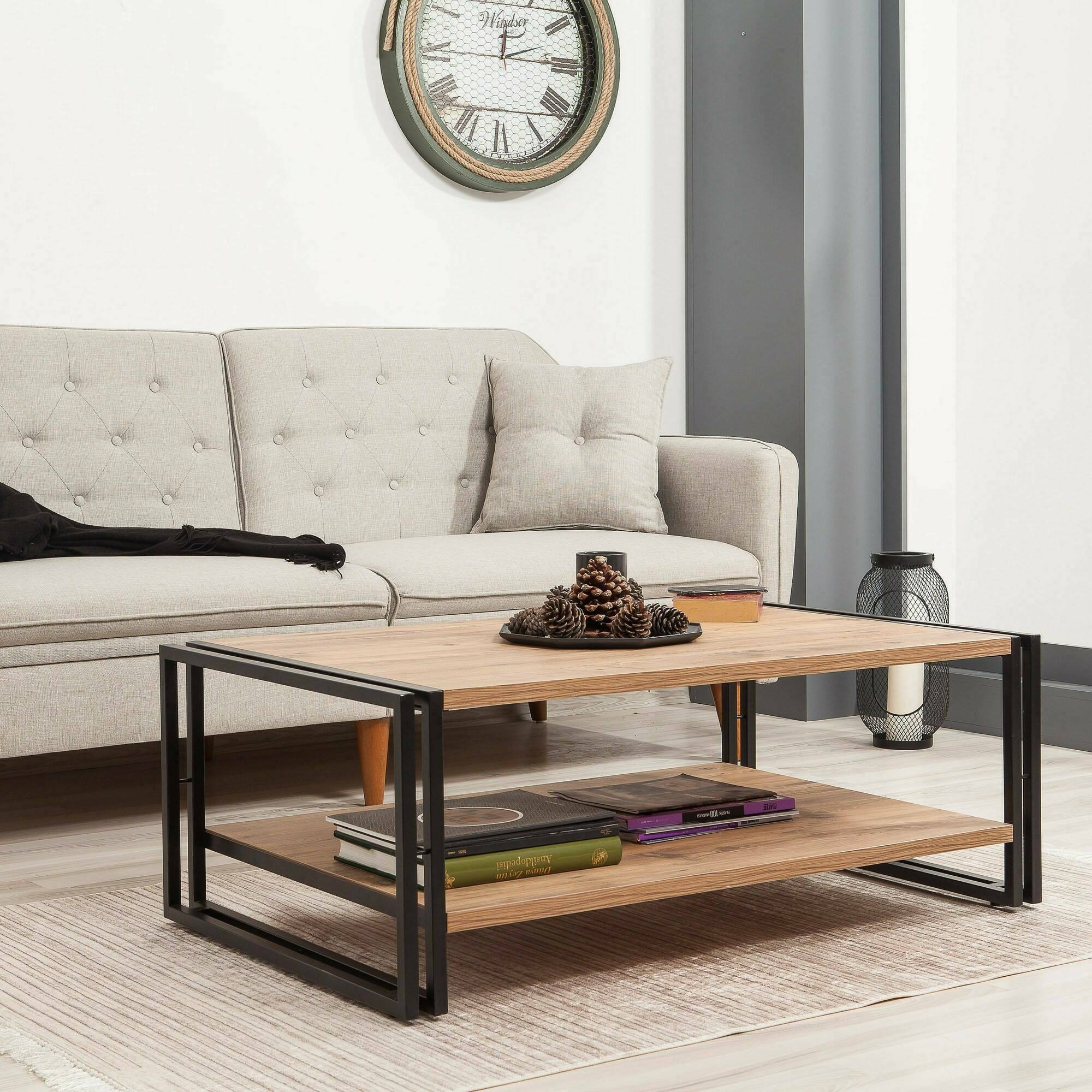 Tavolino Salotto Harmonia 120x50x30cm - Tavolo Caffè Moderno Antracite E Nero Con Portariviste