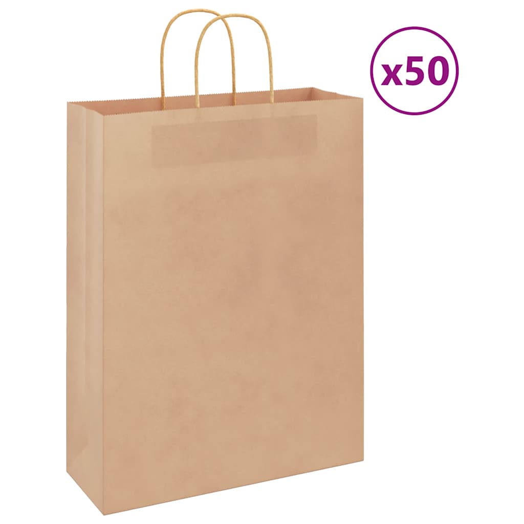 Set di 100 sacchetti di carta Kraft marrone con manici, 18 x 8 x 24 cm, borsa per lo shopping, regali di nozze