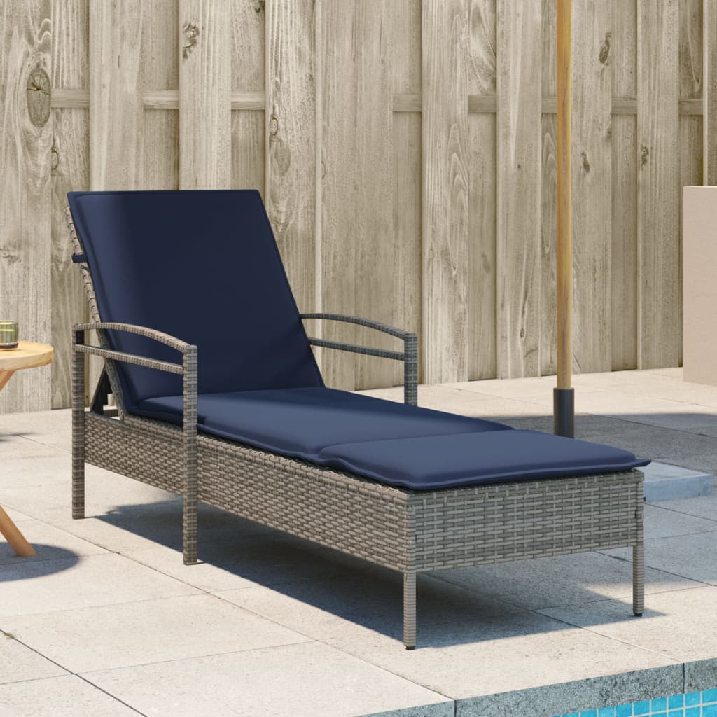 | Leżak | z poduszką 1-osoba Szary 63 x 200 x 81 cm polirattan vidaXL