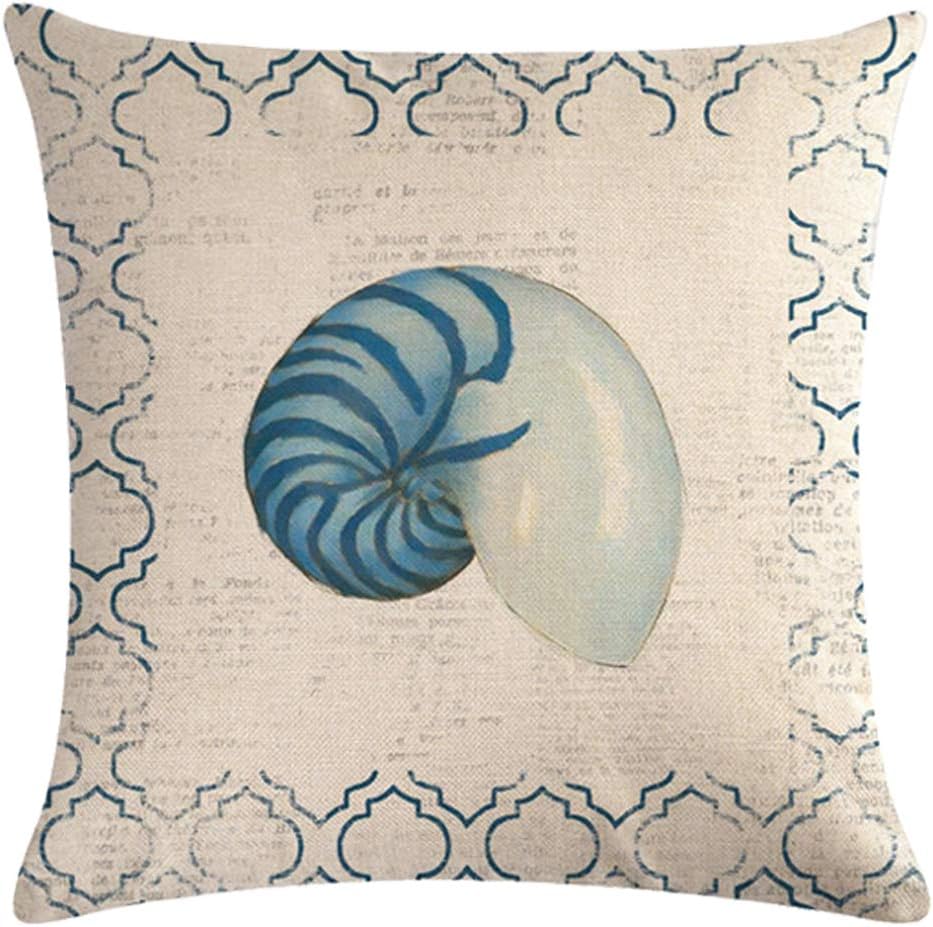 Lot de 4 housses de coussin décoratives océan, style vintage en coton et lin, 45 x 45 cm, avec motif plage, étoiles de mer et coquillages - 5