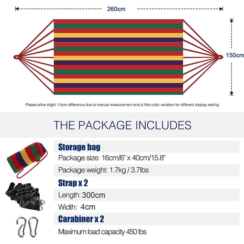 Hamac de Jardin Extérieur Hamac de Camping en Plein air Portable en Toile Léger avec Sangles respectueuses des Arbres, Sac de Transport - 2