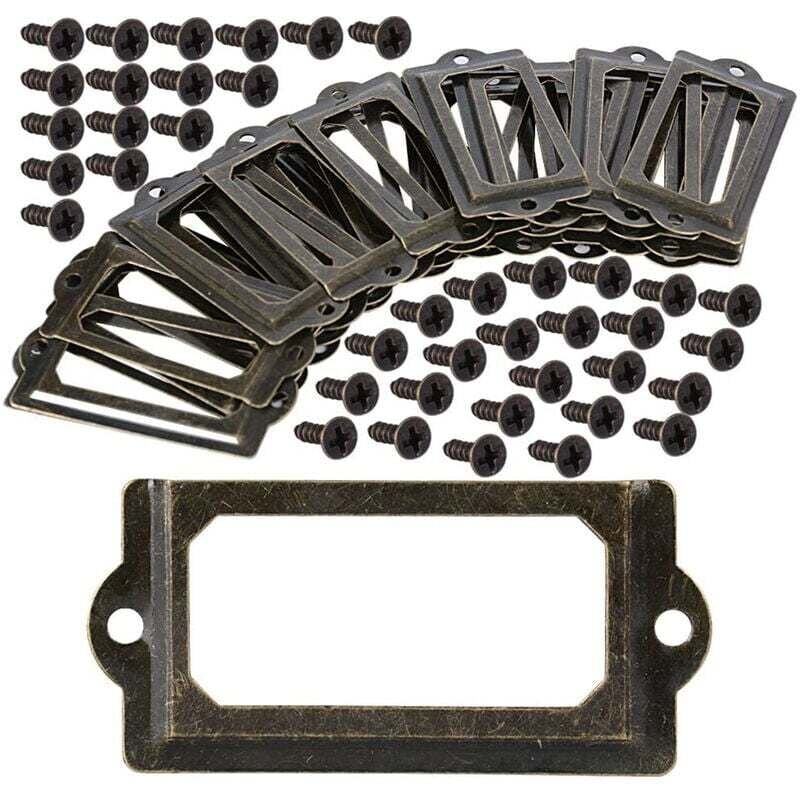 Zestaw 30 metalowych ramek na etykiety ze śrubami 83x30mm - Uchwyt na etykiety do szuflad w stylu vintage z brązu