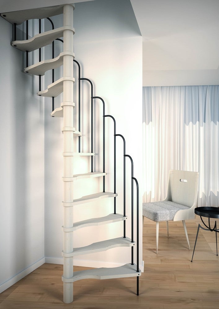 Escalera de caracol ahorradora de espacio handystairs 'alpha' - altura 299 cm - hueco de escalera 125x65 cm - 12 peldaños de pino