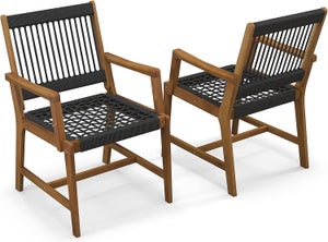 Lot de 2 Chaises Jardins Bois d'Acacia-64x57x90CM Charge 160KG-Tissées en Corde pour Terrasse/Jardin/Arrière-Cour Marron