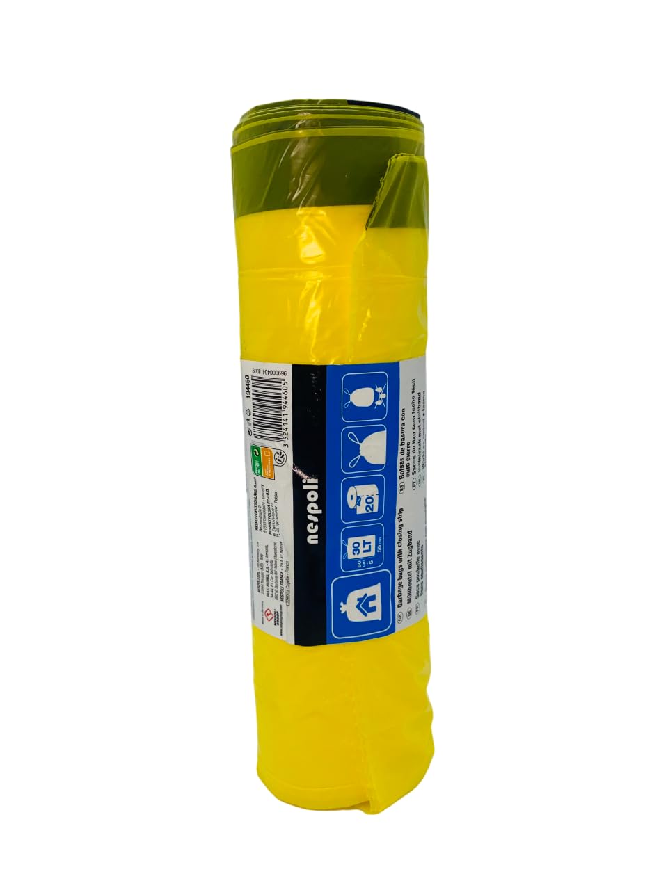 Nespoli Sacco per rifiuti per uso domestico, 30 litri, 20 pezzi, colore giallo, per bidone piccolo, realizzato al 100% riciclato, grande capacità - 4