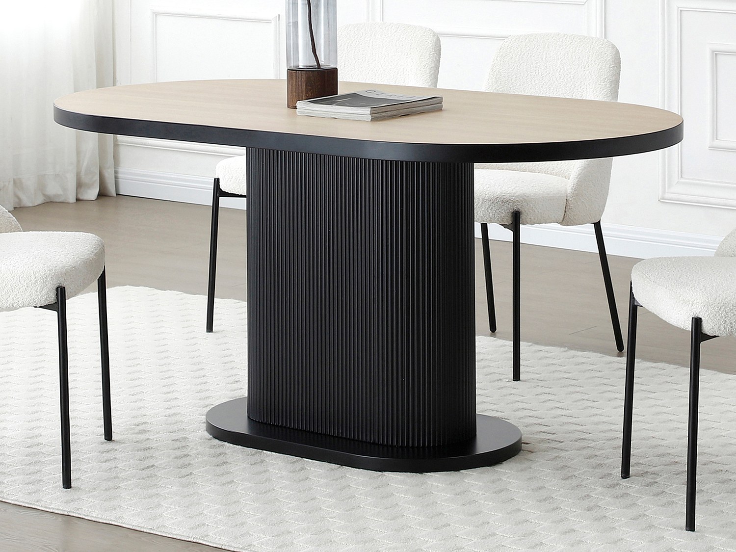 Stół do jadalni dla 6 osób z MDF - Naturalny i Czarny - CALIENO