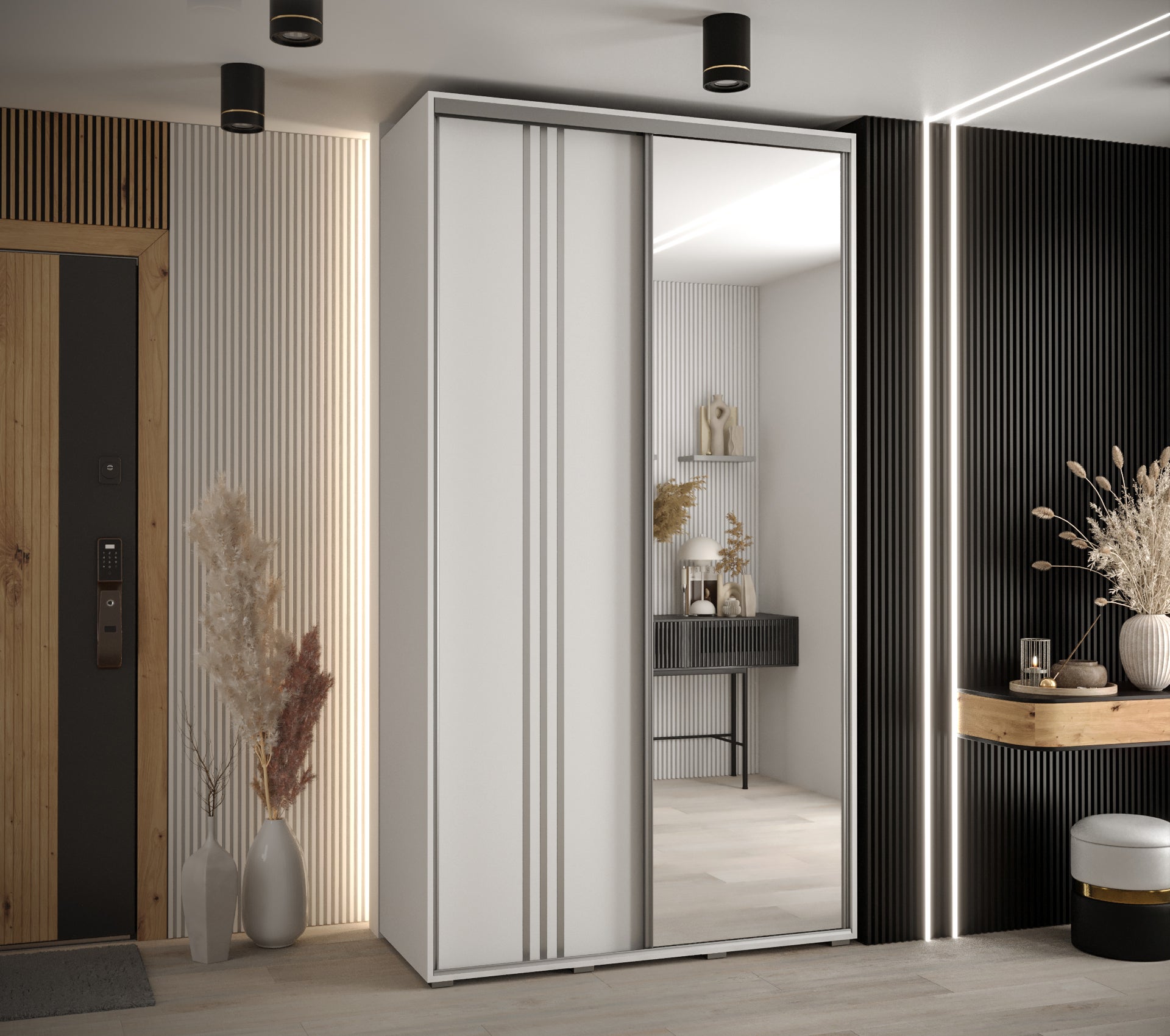 Szafa przesuwna z lustrem wysoka Davos 7 130 x 45 x 235,2 cm biały + biały + u. srebrny - Abiks Meble - 2