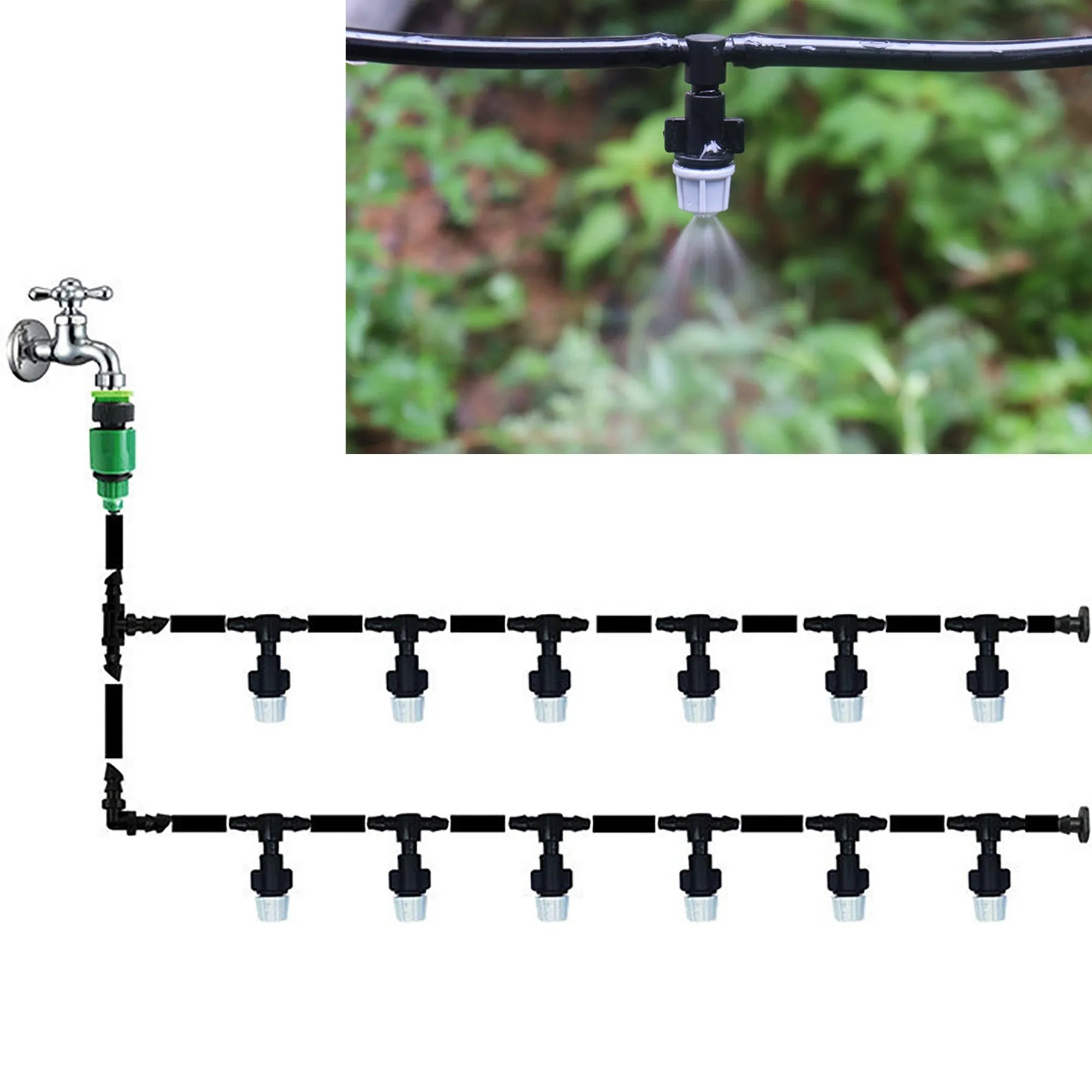 Système d'irrigation avec buses de brouillard, brumisation Portable, arrosage automatique, tuyau d'arrosage de 10m, 12 têtes de pulvérisation - 3