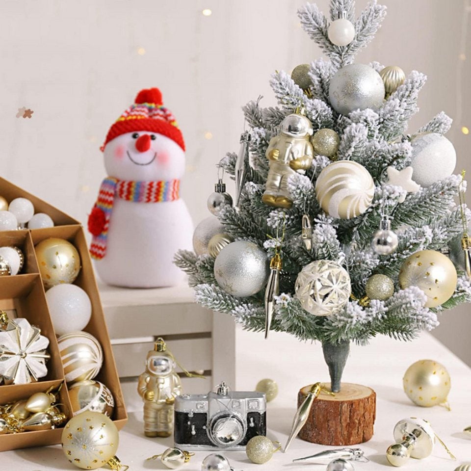 36 Palline Di Natale Infrangibili Set Oro E Bianco Con Alce E Stella - Decorazioni Per Albero Feste Invernali - 2
