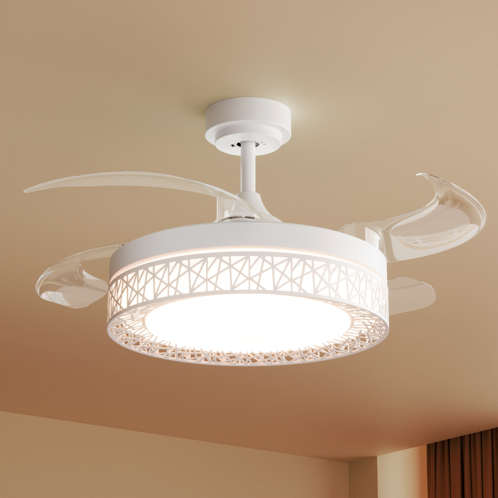 Ventilateur Plafond Avec Lumière LED - 33 Cm, 6 Vitesses, Télécommande, Appli - Blanc