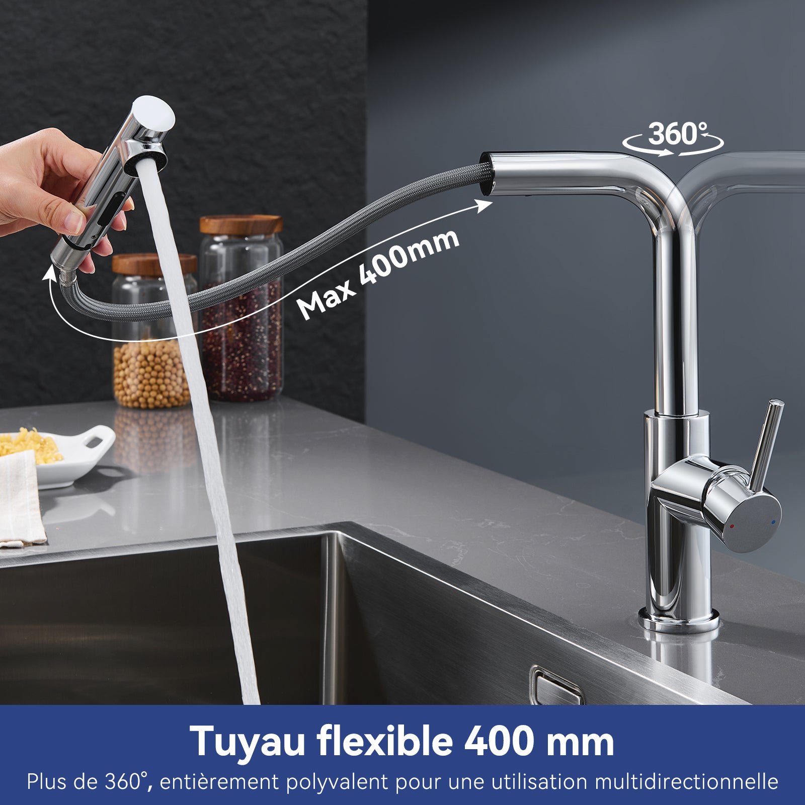 Rubinetto da cucina monocomando con doccetta Rubinetto cucina con 2 modalità di getto Rubinetto per lavello con doccetta estraibile - 2