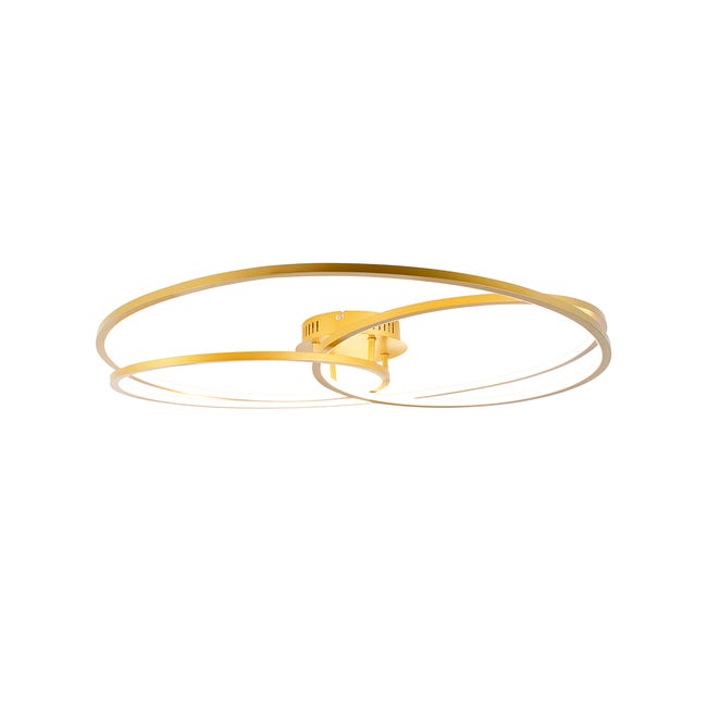 Qazqa design plafonnier - Rowin - doré/laiton, rond, led intégrée 56w ...