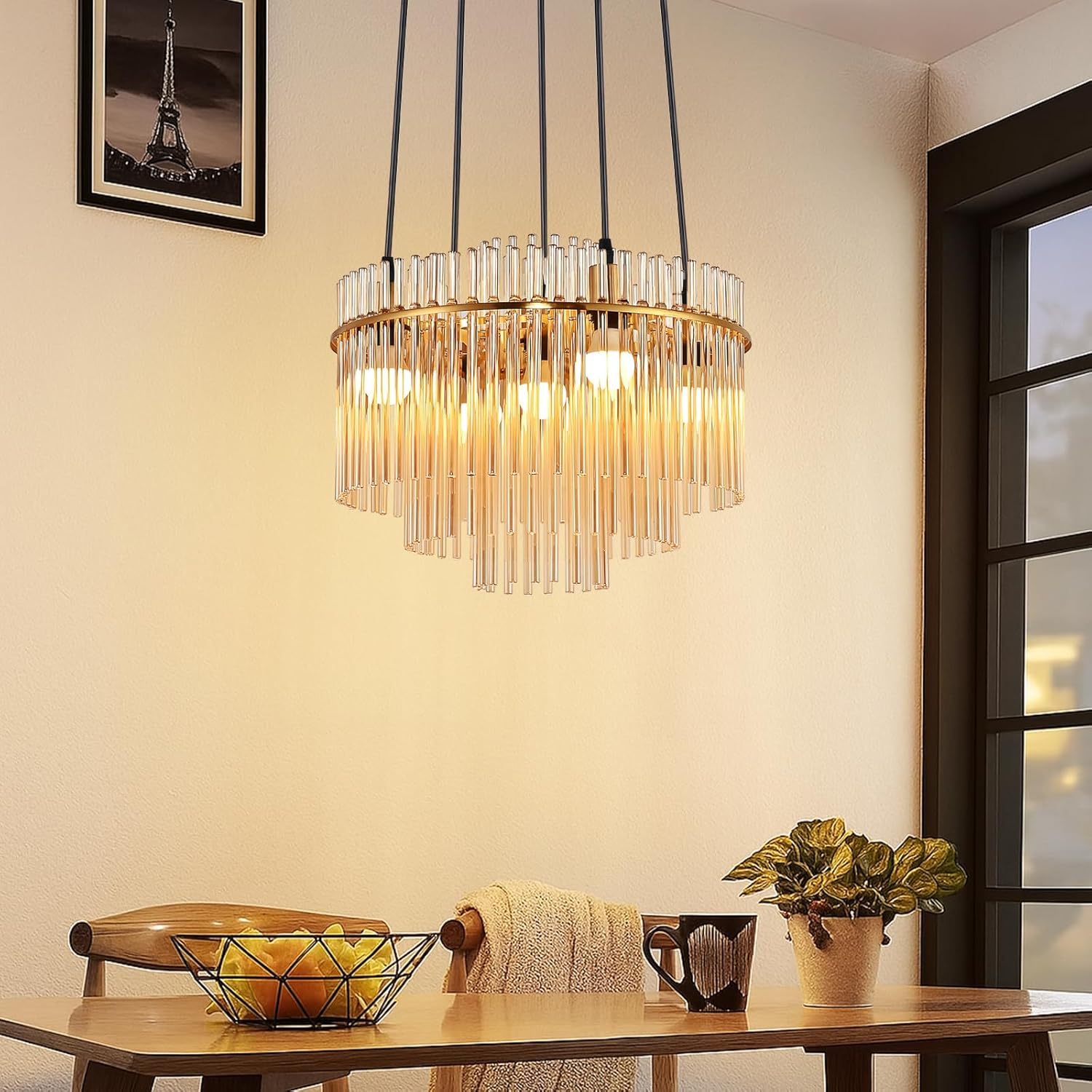 ZMH Lampa wisząca Vintage E27 z 5 żarówkami, ze złotego szkła (żarówka nie jest dołączona) - 8