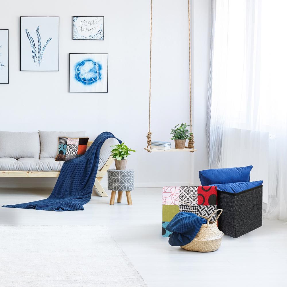 Pouf pliable coffre de rangement Patchwork - 7