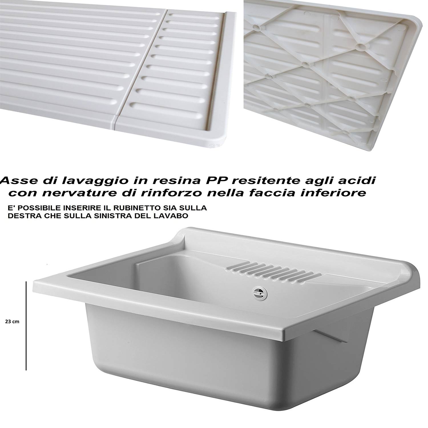 Bac à laver avec meuble en résine 60x50 pour intérieur et extérieur avec planche pour buanderie - 8