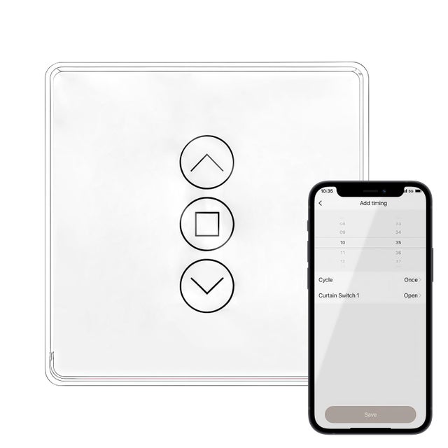 HEUXGIR Interrupteur Volet Roulant Connecté,80 * 80mm Interrupteur Tactile de Stores Compatible avec Alexa/Google Home/Smart Life, Contrôle de Commande Vocale(Fil Neutre Requis) 2pack
