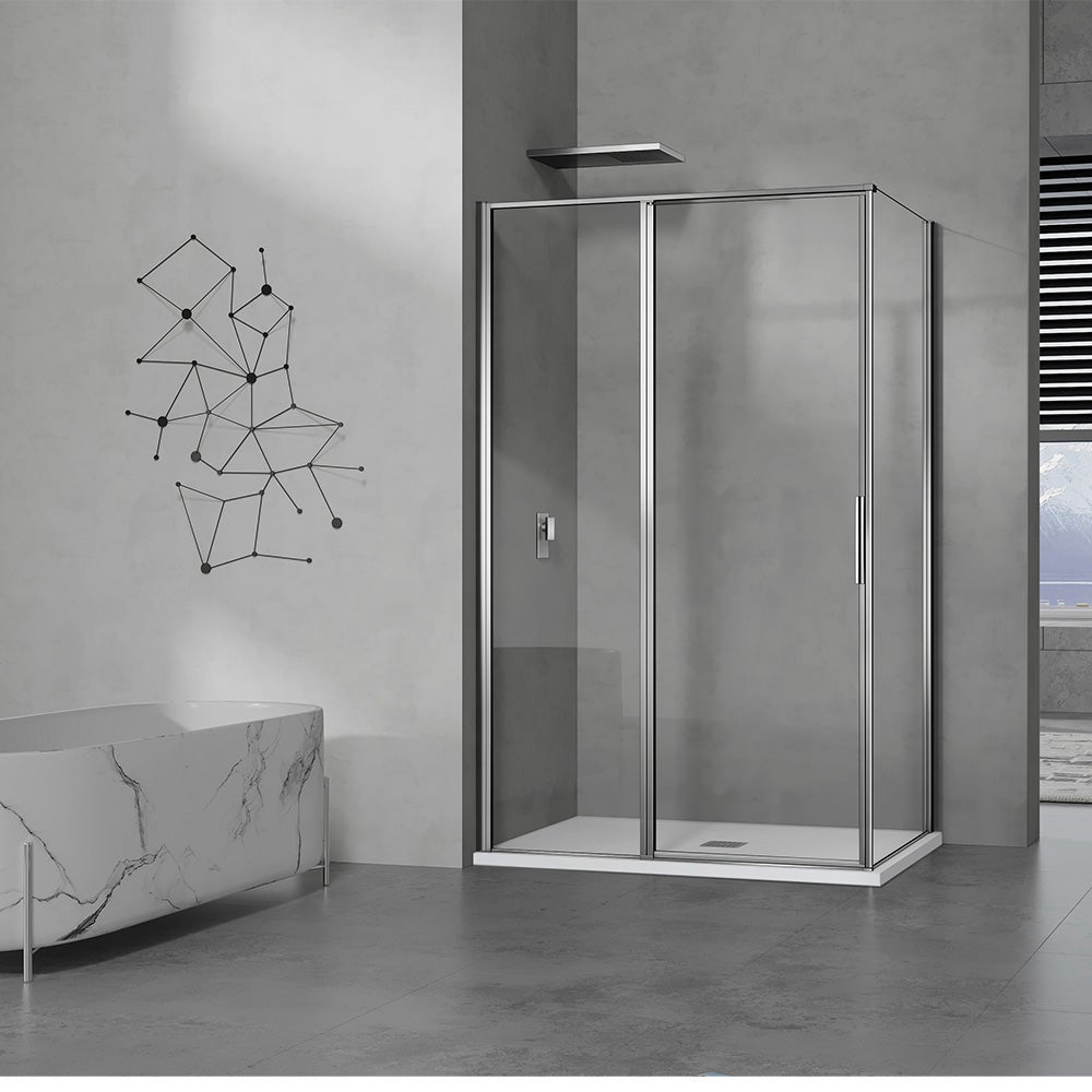 Schulte cabine de douche intégrale 90 x 90 x 200 cm (bac de douche inclus), profilé alu-argenté, paroi en angle avec portes coulissantes, verre de sécurité, cabine complète carré
