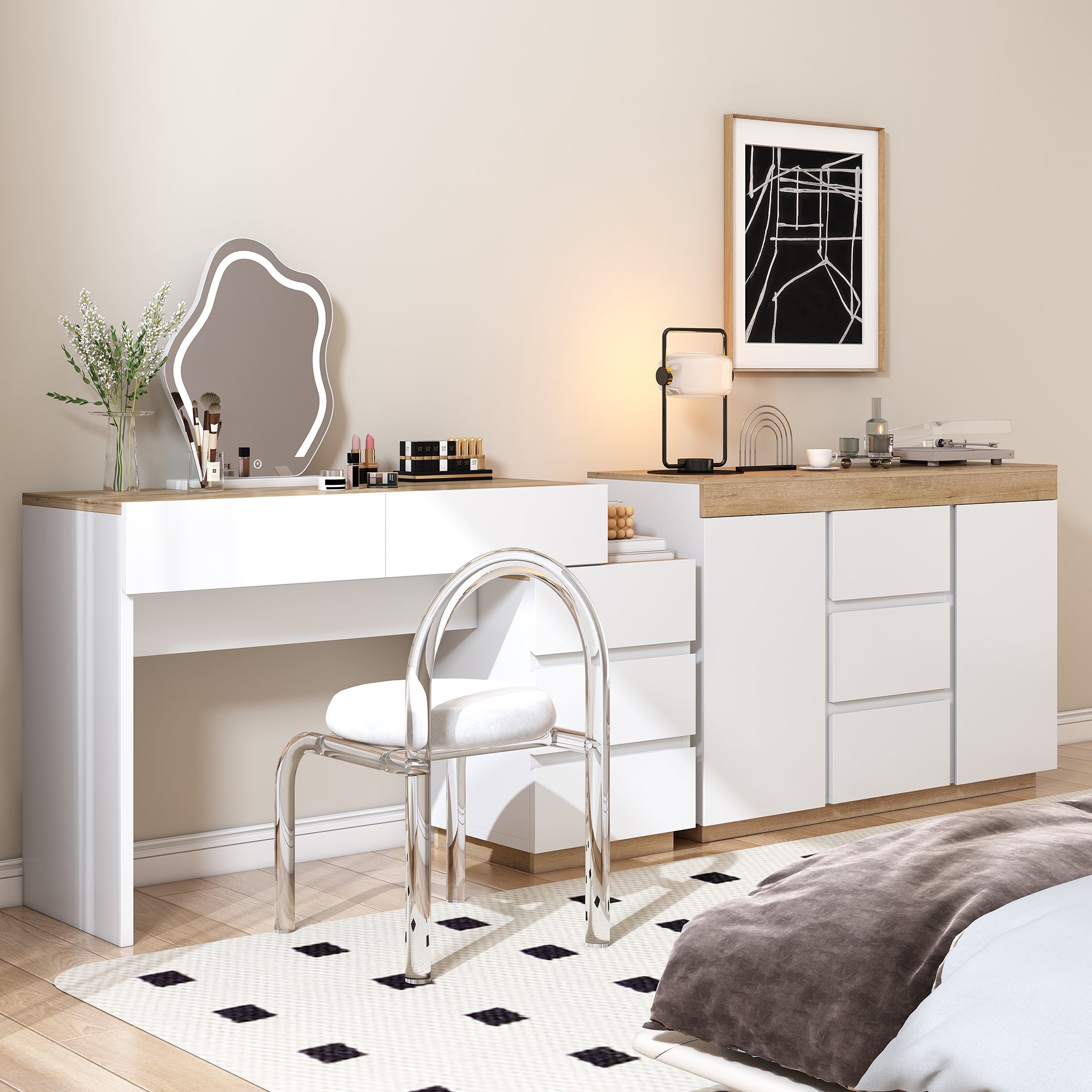 Coiffeuse sans miroir en MDF Blanc H. 125 x l. 76 x P. 38.9 cm - 3