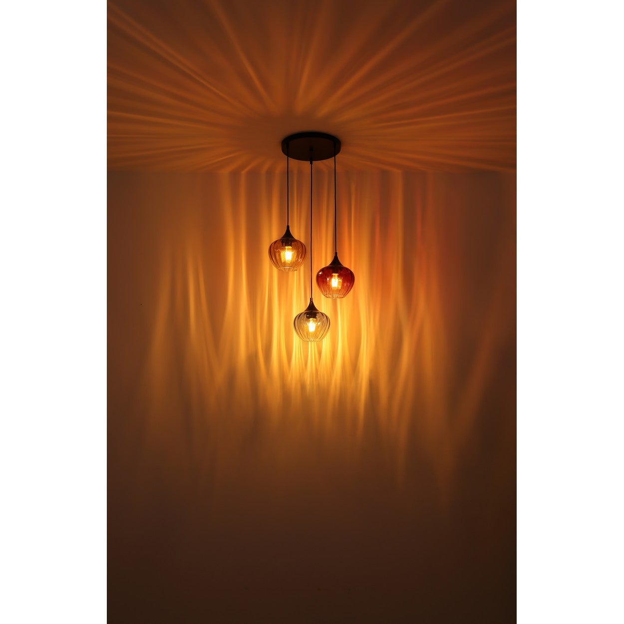 Plafonnier Globe en verre fumé noir mat, 3 ampoules E27 - 3