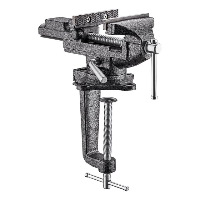 Teeno Etau d'établi 85mm avec base pivotante à 360 degrés, en acier moulé, force de serrage 800Kg, détachable, double usage.
