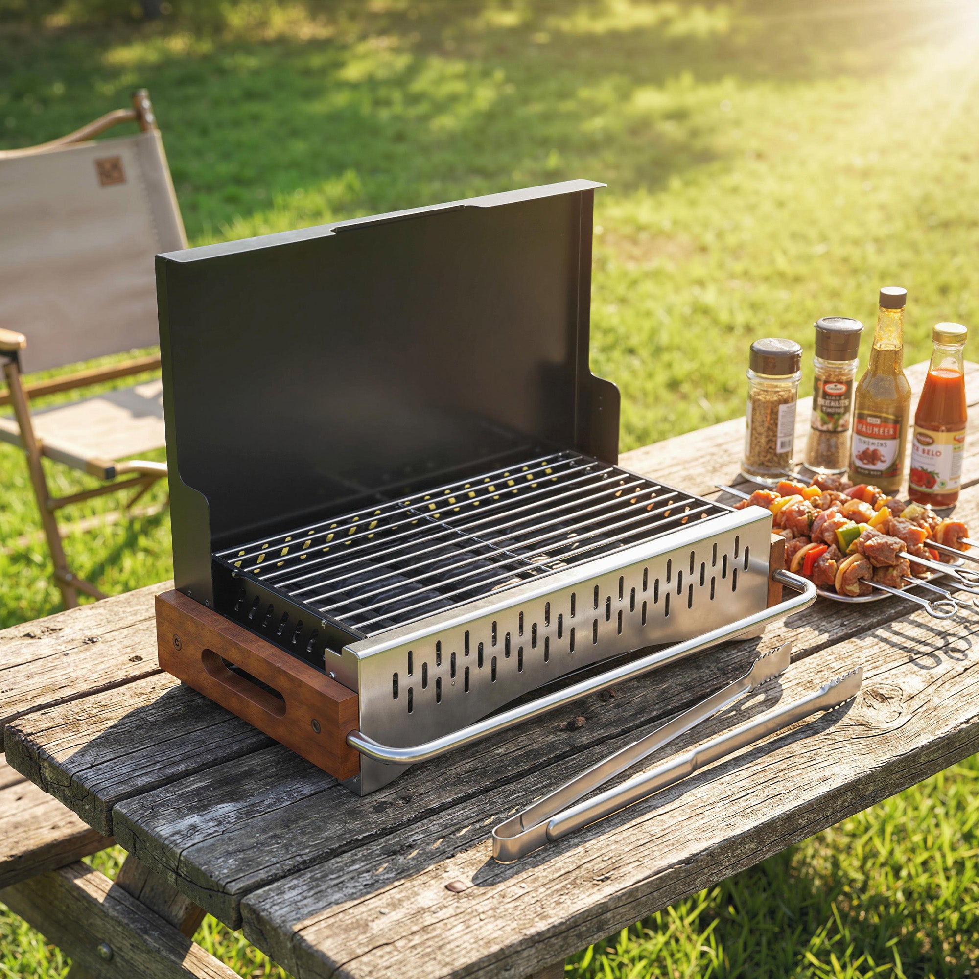 Outsunny Barbacoa De Metal, Acero Inoxidable 50.5X34x33 Cm Carbón/Negro Acero Inoxidable, Leroy Merlin
