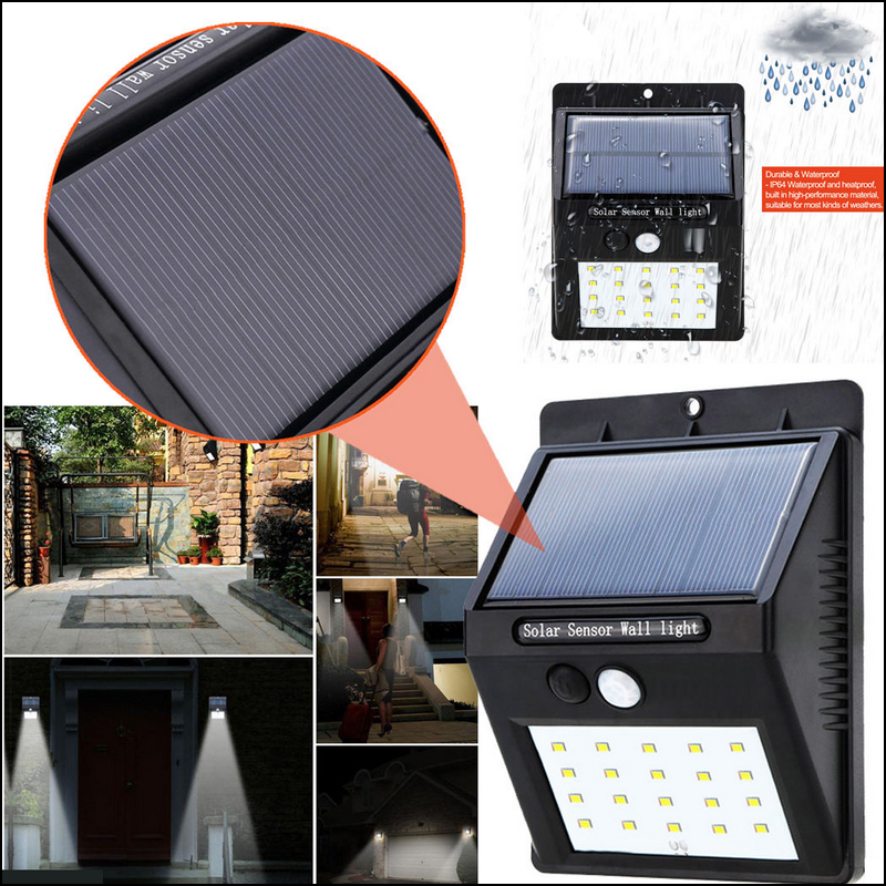 PROJECTEUR 25 LED AVEC PANNEAU SOLAIRE RECHARGEABLE ET DÉTECTEUR DE ...