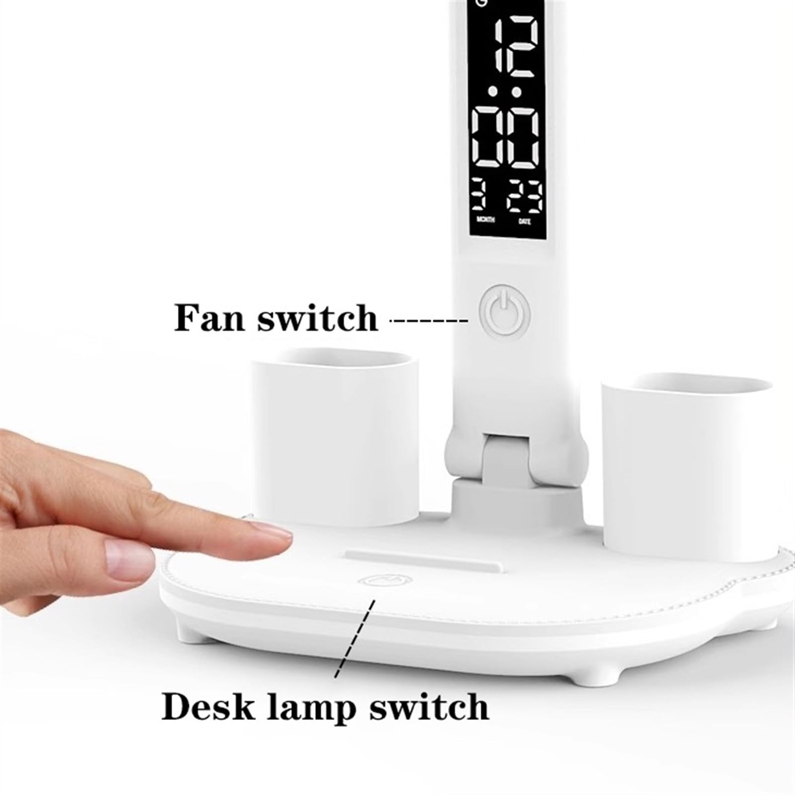 Lampe de table rechargeable pour le bureau, lampe de lecture, lampe de table LED à double lampe avec ventilateur et horloge - 6