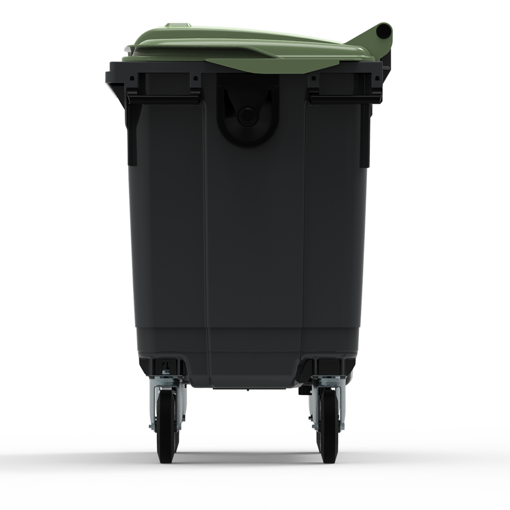 ESE France Conteneur Poubelle à déchets 4 roues - 660L - Robuste et Professionnel - 100% Recyclé - Gris avec Couvercle Vert - Fabriqué en France - 4