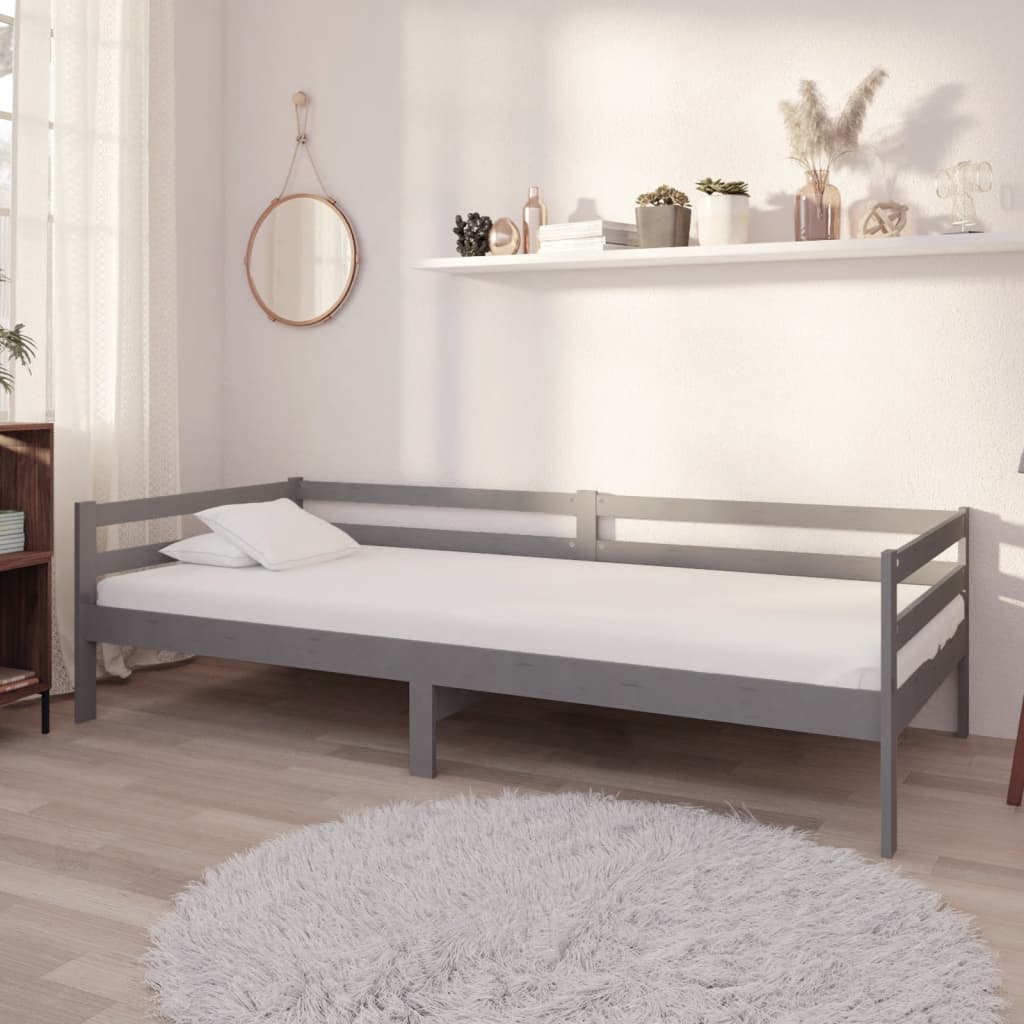 Łóżko dzienne z materacem 90x200 cm szare drewno sosnowe