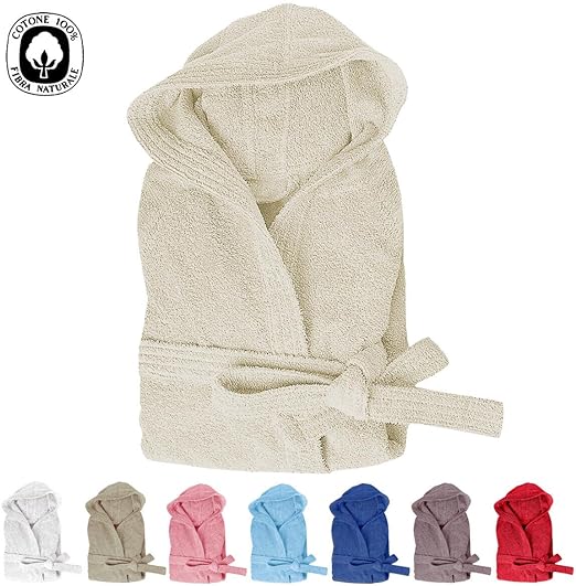 Accappatoio Spugna 100% Cotone Taglia XL Tinta Unita Morbido Uomo Donna Cintura Tasche Cappuccio Bianco - 2