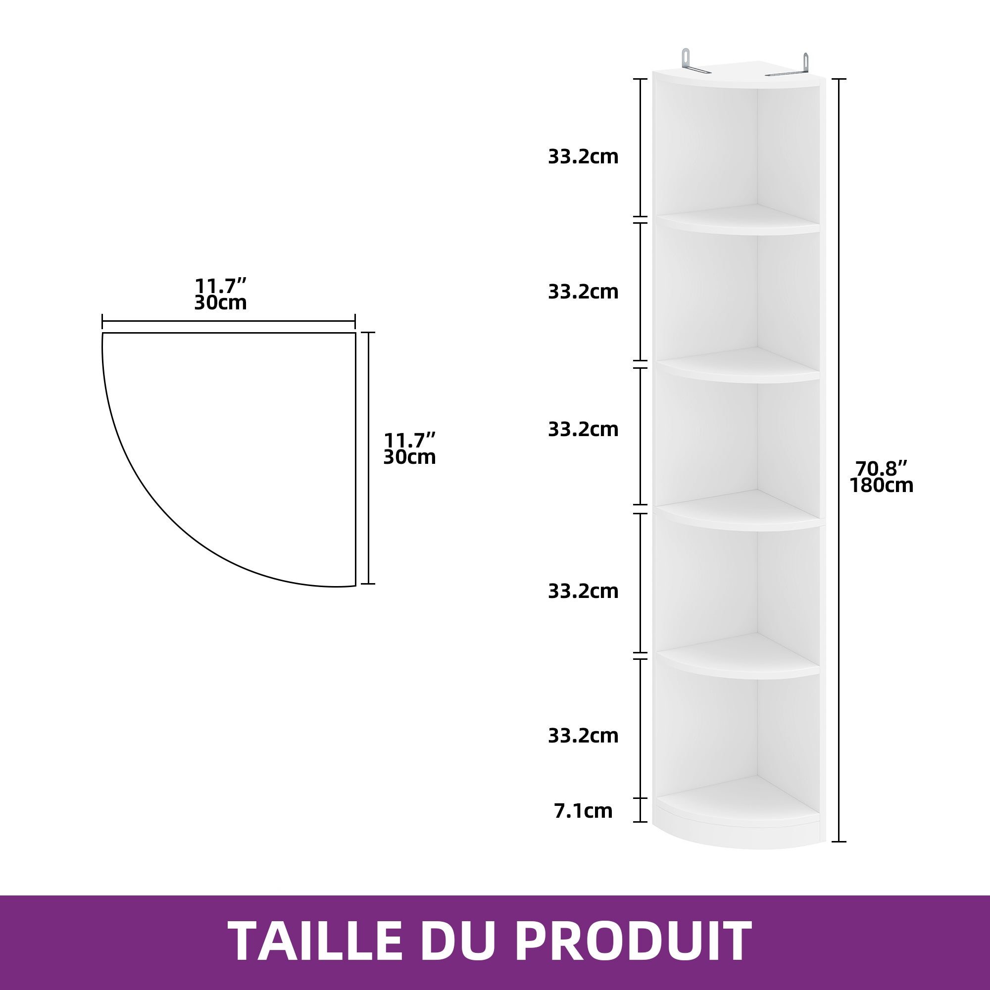 Étagère d'angle YITAHOME à 5 niveaux - Bibliothèque autoportante moderne 30x30x180 cm - Blanc - 4