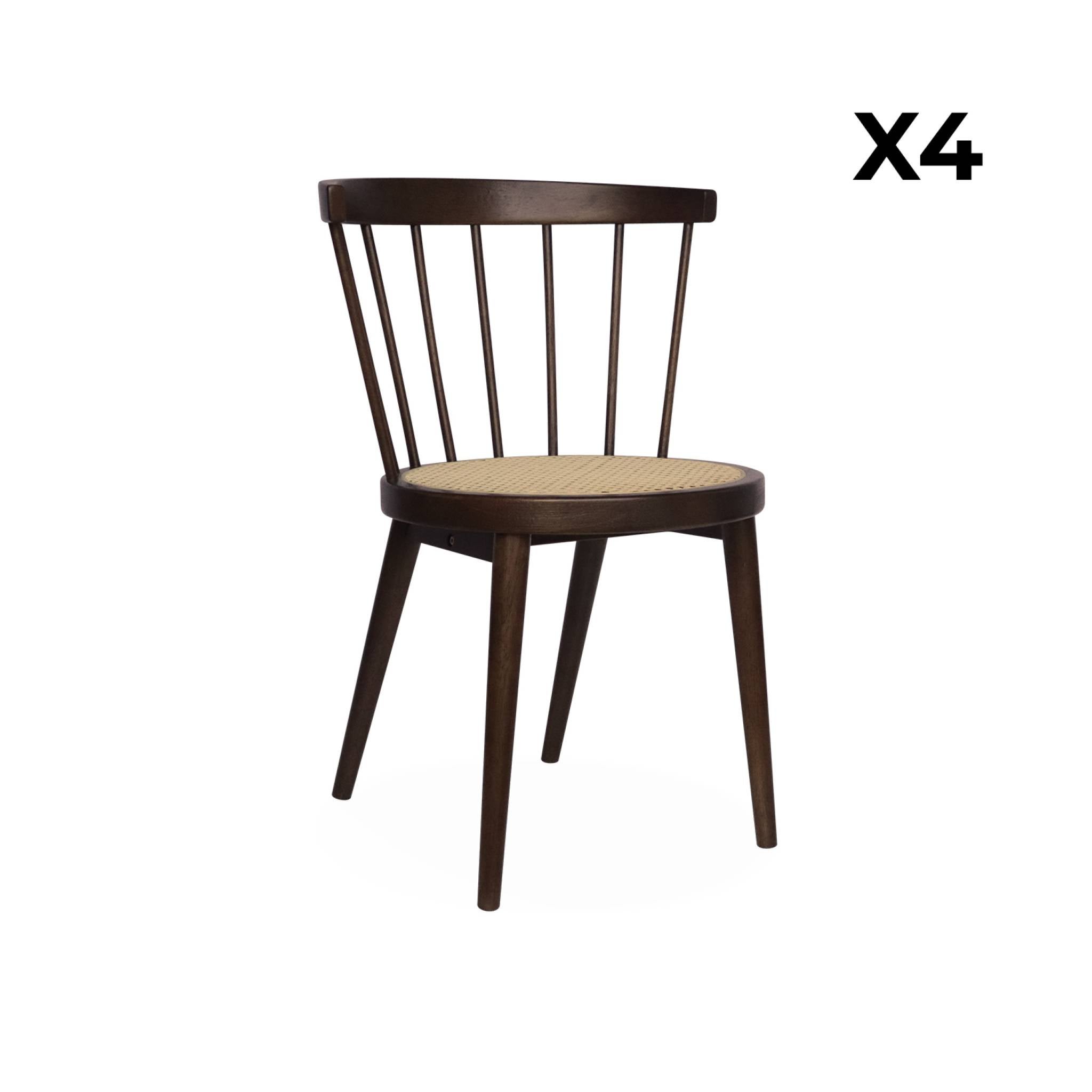 Lot de 4 chaises bois foncé en bois et cannage. Nora. L 53 x P 53.5 x H 76cm NORA - 9