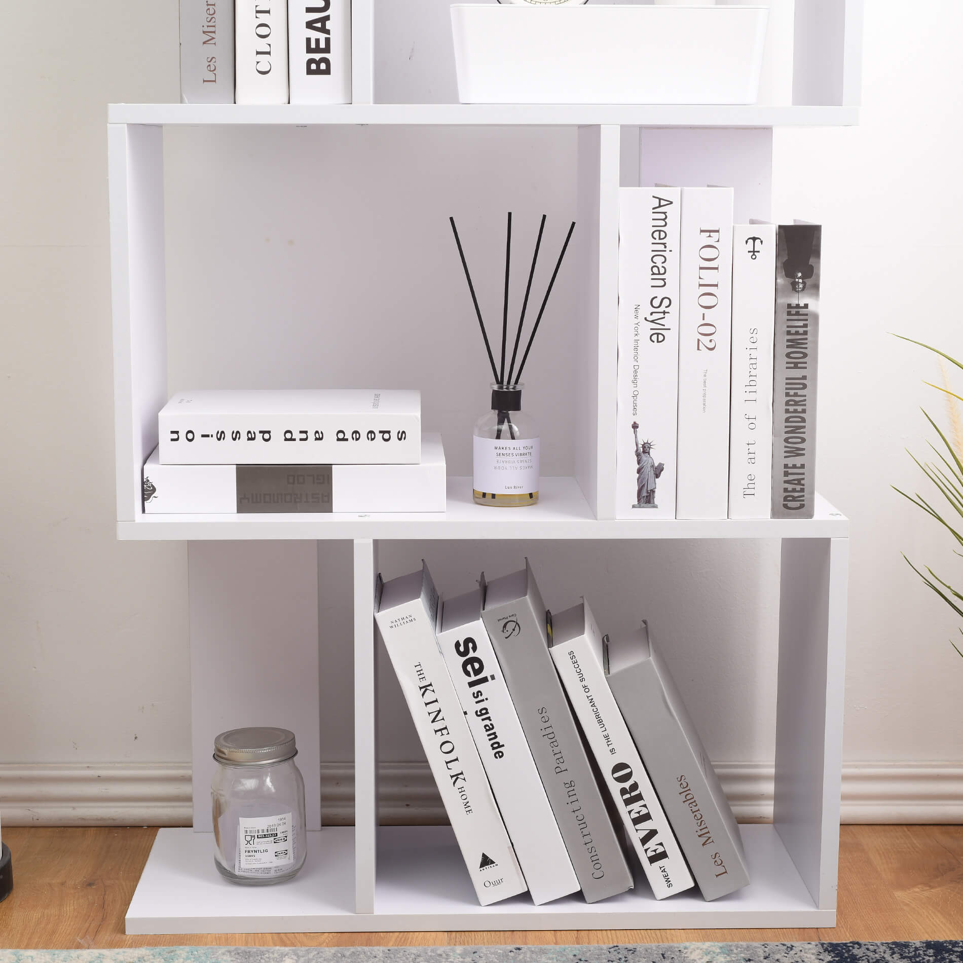 Bibliotheque Mobili Rebecca Etageres Bois Blanc Design 172,5x60x24,5 - 6