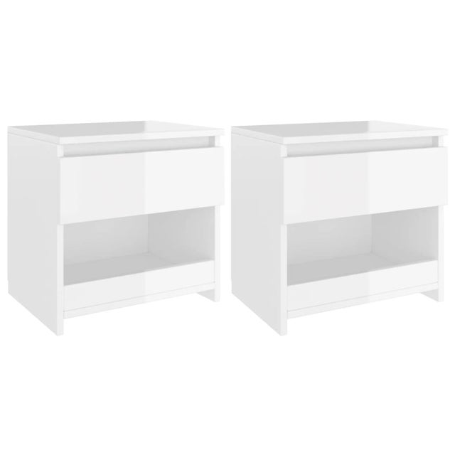 Comodino Moderno Bianco Lucido In Legno Multistrato - Dimensioni 40x35x50 Cm, Con Cassetto E Scomparto, Gambe In Metallo, Per Camera Da Letto