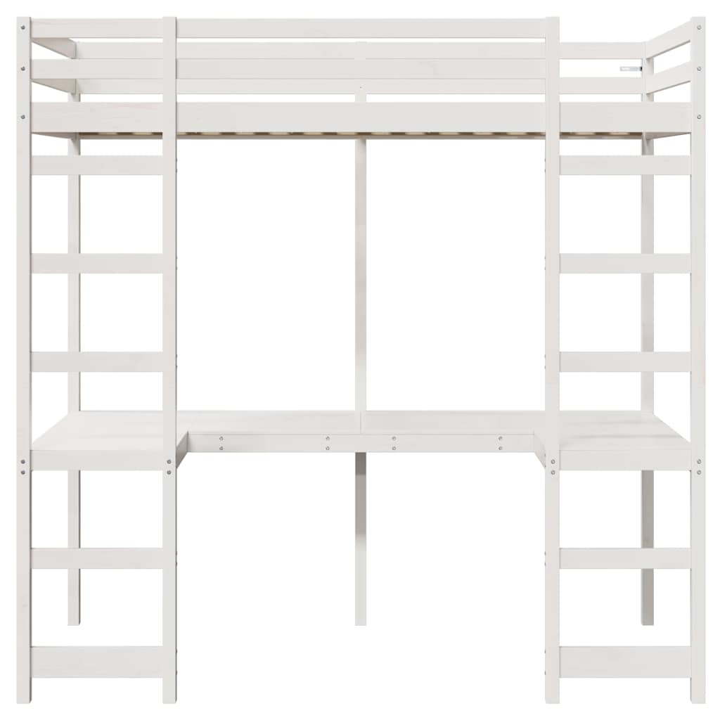 Cadre de lit mezzanine blanc 90 x 190 cm pin massif - 5